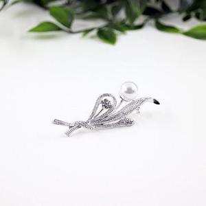 꽃다발 진주 큐빅 브로치