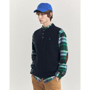 헤지스 남성 24FW 네이비 울 헨리넥 케이블 베스트 HZSW4D361N2