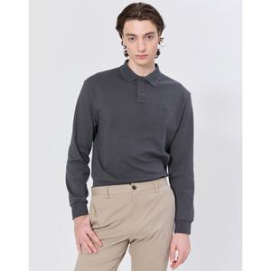 헤지스 남성 24FW 스테디셀러 차콜그레이 단색 면 긴팔카라티셔츠 WHTS4C302CG