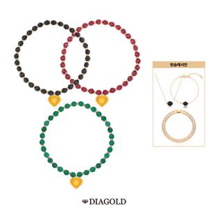 디아골드 24K 순금 하트 천연석 팔찌+14K 금볼 오닉스 목걸이,팔찌세트+테니스팔찌