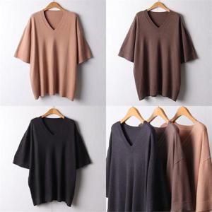 빅사이즈 스판 브이넥 캐시미어 니트 티 APF369