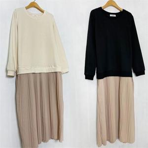 빅사이즈사랑해요 F747L112 하프플리츠기모원피스 BE