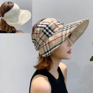 [D더블유] 여성 양면 체크 썬캡 골프 엄마 챙 모자