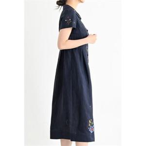 [비꼴리끄]린넨 자수 둥근카라 반소매 원피스