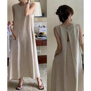 G125768_뒤트임 린넨 나시 롱원피스 린넨원피스