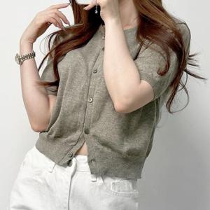 무무 베이직 뱀부 반팔 니트 가디건 7col 라운드