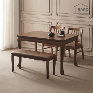 라로퍼니처 크라운 1200 순수 원목 4인 식탁 세트 (식탁+의자2+방석벤치1)