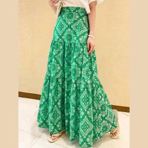 셔링 페이즐리 패턴 롱 캉캉 밴딩 스커트 치마 룩