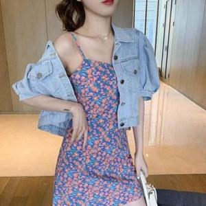 크롭청자켓 여름 여자데님코디 퍼프 반팔 재킷