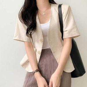 반팔 자켓 여름 시원한 캐주얼 정장 마이 카라없는 아우터