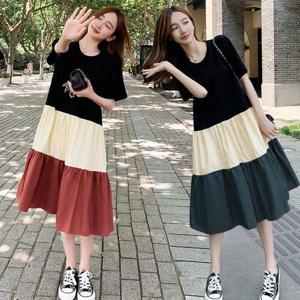 A라인 배색 반팔 원피스 URK-157