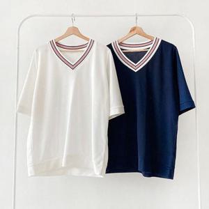 빅사이즈사랑해요 G918L306 요꼬브이넥배색반팔티 BS