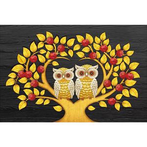 사과 돈나무 부엉이 커플 (패브릭) 보석십자수 40x60