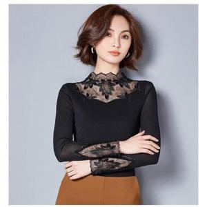 [깨비몰] 여성 자수 블라우스 레이스 시스루 긴팔티
