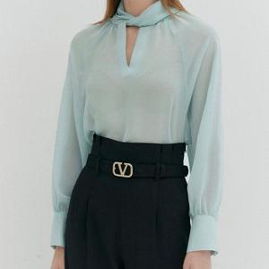 셔링 쉬폰 긴팔 꼬임 블라우스 시스루 코디 룩