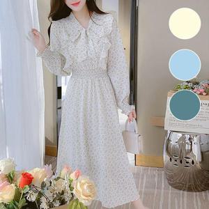 [깨비몰]여성 꽃무늬 긴팔 롱 드레스 밴딩프릴 원피스