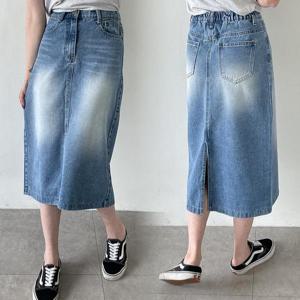 빅사이즈사랑해요 Q749L403 빈티지워싱데님롱스커트 CA