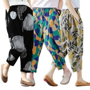 [깨비몰] 여성 무늬 배기팬츠 봄가을 밴딩 린넨 바지