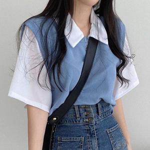 [잇백잇슈] 페이크니트카라반팔티 데일리 출근 외출