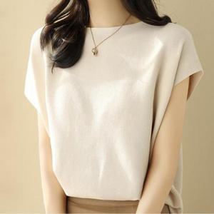 CWTT7010 소프트 슬림핏 반팔니트 여름니트티셔츠 오피스룩니트