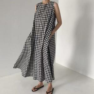 G126628_(빅사이즈) 민소매 체크 롱원피스