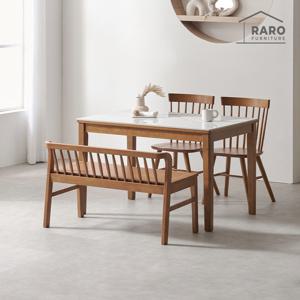 라로퍼니처 헤이즐 1200 유광 포세린 통 세라믹 4인 식탁 세트(의자2+원목벤치1)