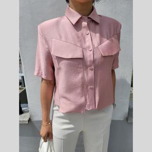 새틴 반팔 크롭 남방 셔츠 숏 크롭 블라우스 코디 룩