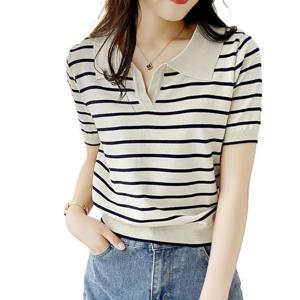 프리티글라라 여성 반팔 니트 티셔츠 카라 니트티