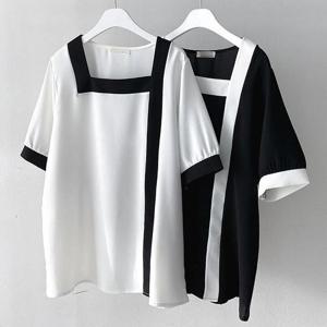 빅사이즈사랑해요 E086L405 배색스퀘어넥블라우스 NB