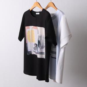 빅사이즈사랑해요 I639L405 레이어드프린팅반팔티 OL