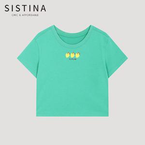 [SISTINA] 인기 코튼 로고 크롭 티셔츠_ASJTSO21010_GN