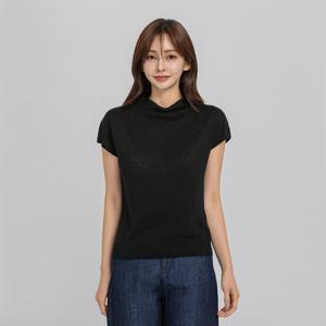 프리미엄 린넨 100% 모크넥 썸머 니트탑 [ZFJKVE002S-BLACK]