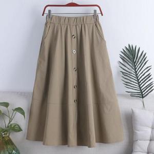 CWBS6666 허리밴딩 플레어 스커트 롱치마 단추 포인트 롱스커트