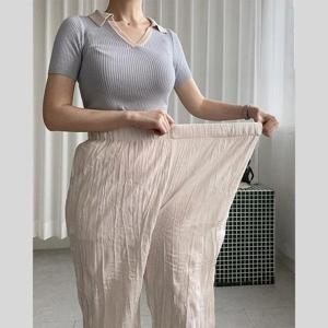 빅사이즈 일자핏 밴드 린넨 주름 플리츠 팬츠 바지 룩