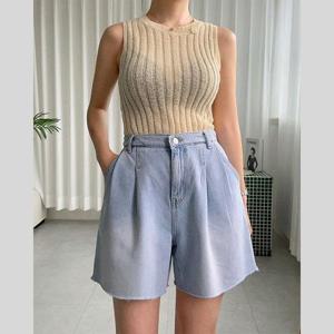 여름 밴딩 핀턱 버뮤다 숏 팬츠 4부 청바지 데님 코디