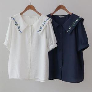 빅사이즈사랑해요 N116L407 플라워자수카라블라우스 WB