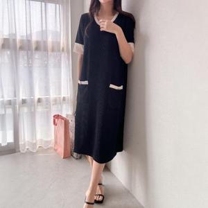 빅사이즈사랑해요 Q923L407 라운딩배색포켓롱원피스 BS