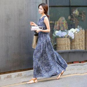 [잇백잇슈] 프리티패턴롱원피스 민소매 허리핏 패션