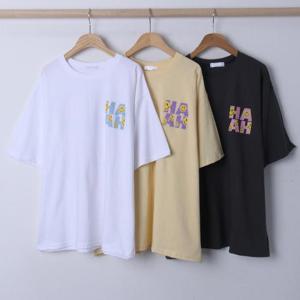 빅사이즈 반팔티 S472L407 크랙텍스트나염박스티 BU