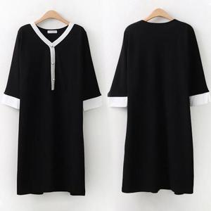 빅사이즈심플 O446L407 와이배색스판절개원피스 BS