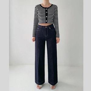 스티치 밴딩 와이드 스판 일자핏 통 청바지 팬츠 데님