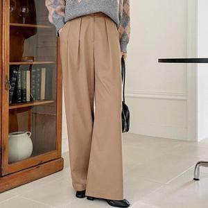 뒷밴딩 핀턱 통 바지 팬츠 와이드핏 일자 슬랙스 코디