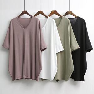 빅사이즈루즈핏티 E027L407 포텐절개브이넥박시롱티 IL