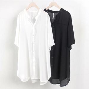 빅사이즈롱블라우스 0176L407 심플쉬폰롤업블라우스 HG