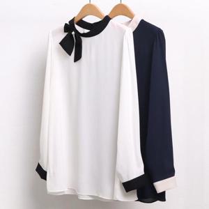 빅사이즈쉬폰블라우스 4546L407 진주리본블라우스 BG