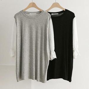 빅사이즈레이스티 E148L408 레이스소매반팔티셔츠 BN