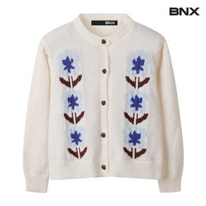 [비엔엑스]라운드 플라워 자수 버튼 니트 가디건 (BW3CD002L0)