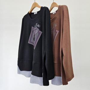 빅사이즈라운드티 S558L408 사각리본셔츠레이어드티 OL