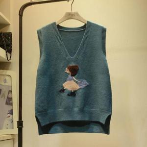 [체리캣]  레이어드 쁘띠자수 브이넥 니트 조끼 V-16