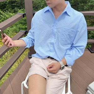 남자여름긴팔셔츠 오버핏 셔츠 시어서커 지짐이 링클